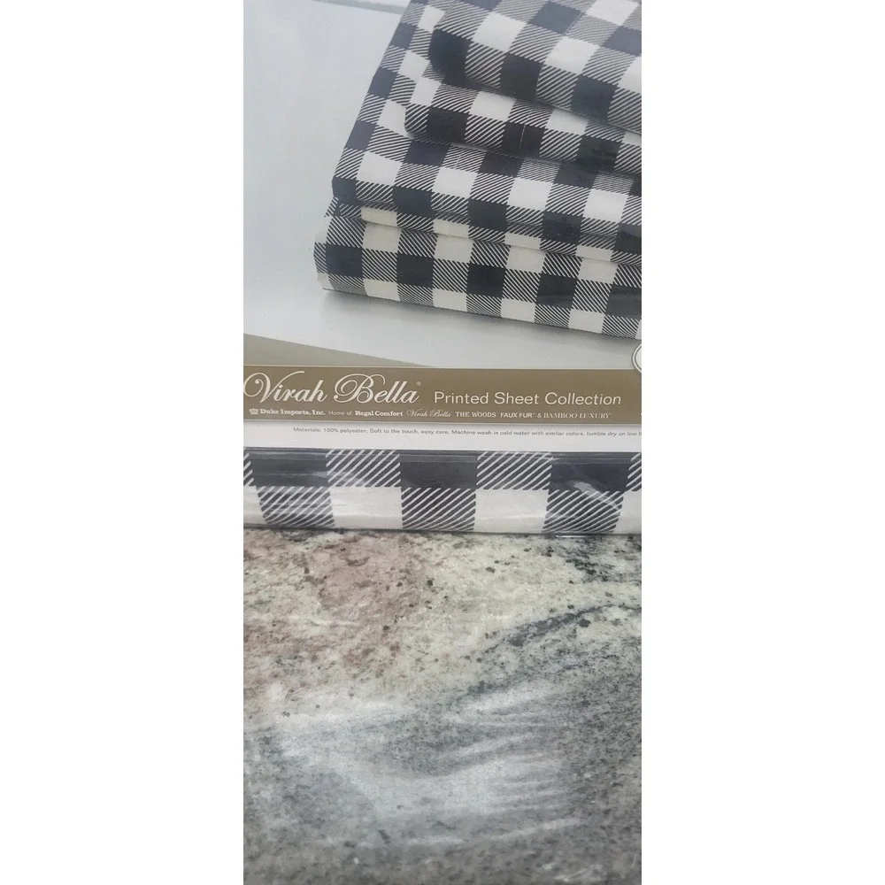 Virah Bella - Buffalo Bear Plaid - Black & White 4-Piece Sheet Set